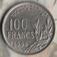 Монета 100 франков. 1955(B) год, Франция.