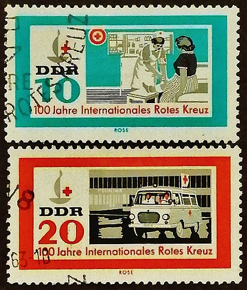 Набор почтовых марок (2 шт.). "Красный крест". 1963 год, ГДР.