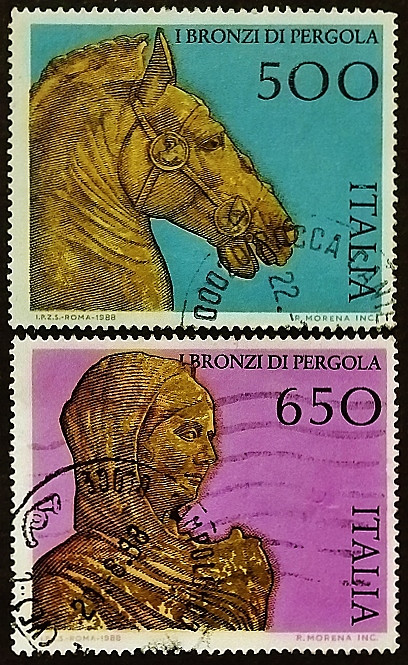 Набор почтовых марок (2 шт.). "Художественное и культурное наследие Италии (II)". 1988 год, Италия.