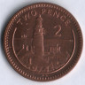 Монета 2 пенса. 2003 год, Гибралтар.