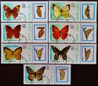 Набор почтовых марок (7 шт.) с блоком. "Международная филателистическая выставка Индия '89 (Бабочки) (I)". 1989 год, Вьетнам.