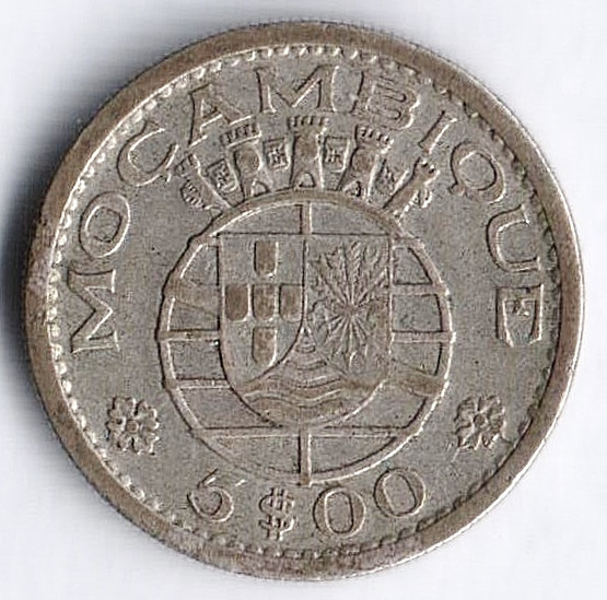 Монета 5 эскудо. 1960 год, Мозамбик (колония Португалии).