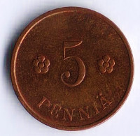 Монета 5 пенни. 1940 год, Финляндия.
