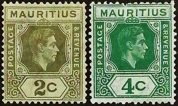 Набор марок (2 шт.). "Король Георг VI". 1938 год, Маврикий.
