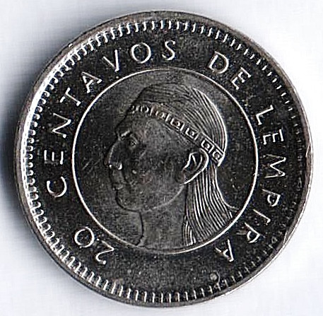 Монета 20 сентаво. 1999 год, Гондурас.