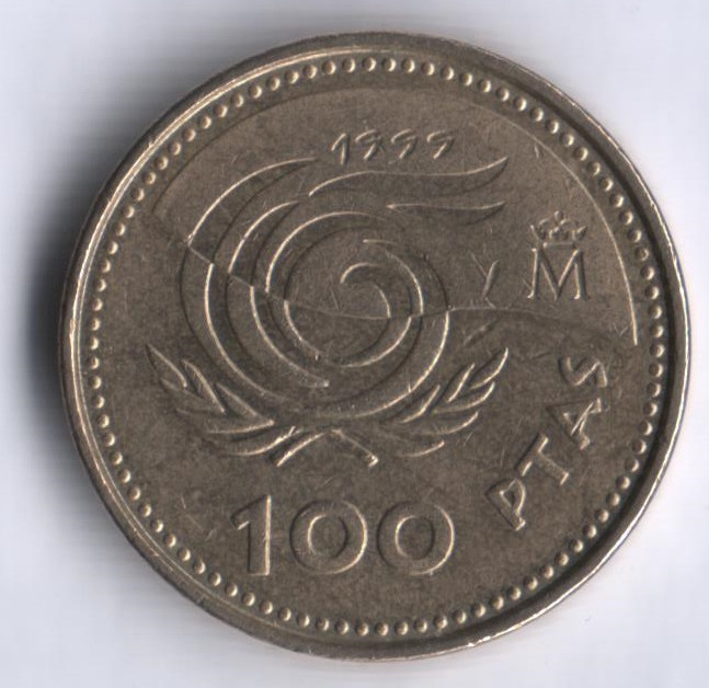 Монета 100 песет. 1999 год, Испания.