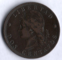 Монета 2 сентаво. 1890 год, Аргентина.