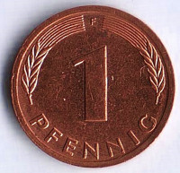 Монета 1 пфенниг. 1980(F) год, ФРГ.