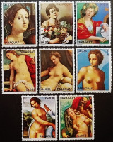 Набор почтовых марок (8 шт.). "Картины с Виллы Боргезе в Риме". 1975 год, Парагвай.