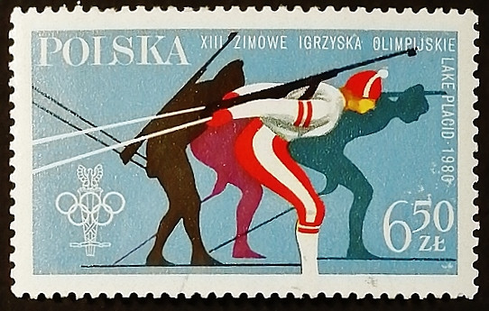 Марка почтовая. "Зимние Олимпийские Игры, Лэйк Плэсид-1980". 1980 год, Польша.