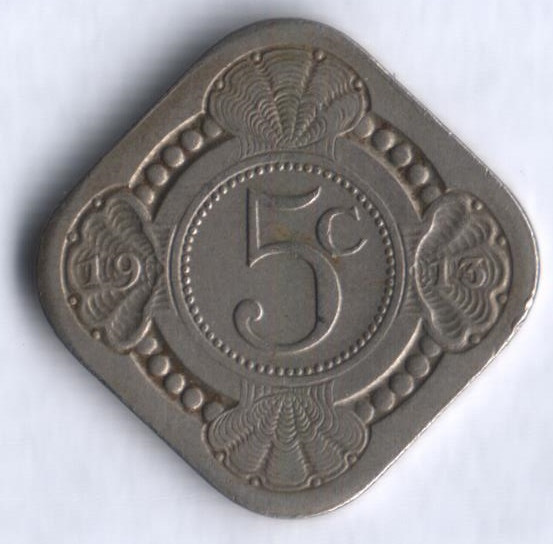 Монета 5 центов. 1913 год, Нидерланды.