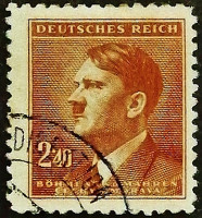 Почтовая марка (2,4 kr.). "Адольф Гитлер". 1942 год, Богемия и Моравия.