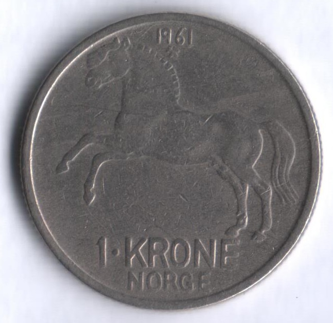 Монета 1 крона. 1961 год, Норвегия.