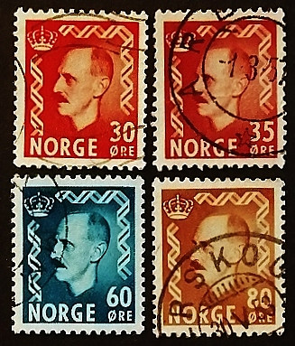 Набор почтовых марок (4 шт.). "Король Хаакон VII". 1951 год, Норвегия.