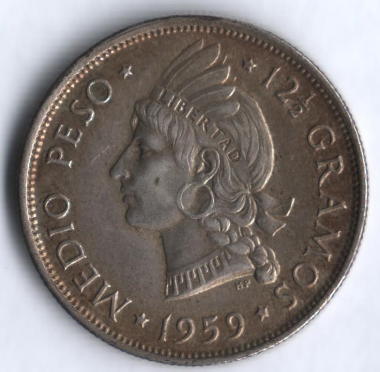 Монета 1/2 песо. 1959 год, Доминиканская Республика.