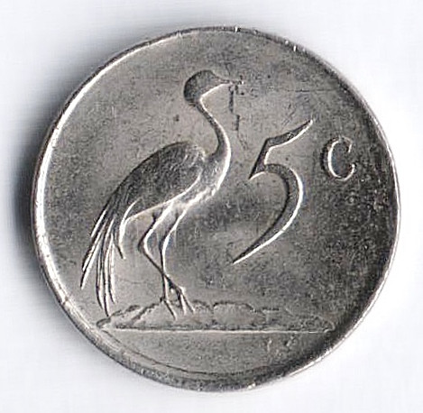 Монета 5 центов. 1983 год, ЮАР.