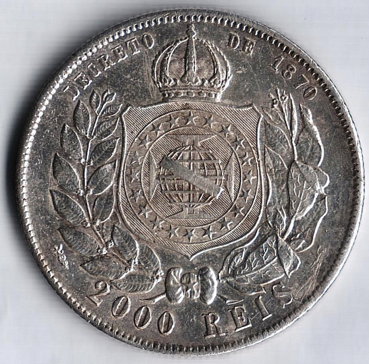 Монета 2000 рейсов. 1889 год, Бразилия.