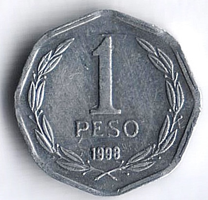 Монета 1 песо. 1998 год, Чили.