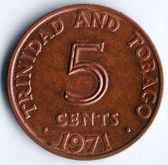Монета 5 центов. 1971 год, Тринидад и Тобаго (колония Великобритании).
