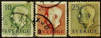 Набор почтовых марок (3 шт.). "Король Густав VI Адольф (цветная надпись)". 1951 год, Швеция.