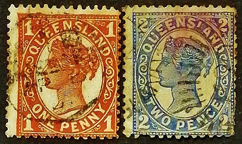 Набор почтовых марок (2 шт.). "Королева Виктория". 1897 год, Квинсленд.