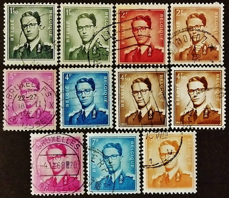 Набор почтовых марок (11 шт.). "Король Бодуэн". 1953-1972 годы, Бельгия.