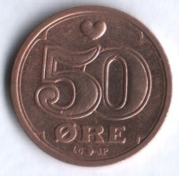 Монета 50 эре. 1993 год, Дания. LG;JP;A.