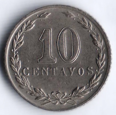 Монета 10 сентаво. 1938 год, Аргентина.