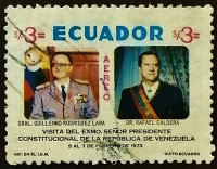 Почтовая марка. "Генерал Гильермо Родригес Лара и Рафаэль Кальдера". 1973 год, Эквадор.