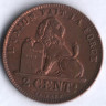 Монета 2 сантима. 1919 год, Бельгия (Des Belges).
