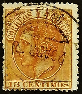 Почтовая марка (15 c.). "Король Альфонсо XII". 1882 год, Испания.