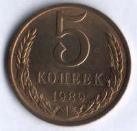 5 копеек. 1989 год, СССР.