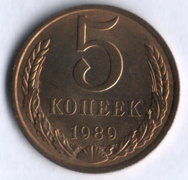 5 копеек. 1989 год, СССР.