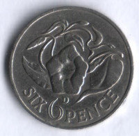 Монета 6 пенсов. 1964 год, Замбия.
