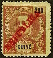 Почтовая марка (200 r.). "Король Карлос I". 1911 год, Португальская Гвинея.