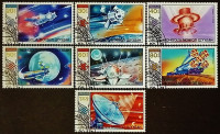 Набор почтовых марок (7 шт.). "Покорение космоса". 1985 год, Монголия.