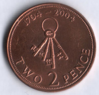 Монета 2 пенса. 2004 год, Гибралтар.