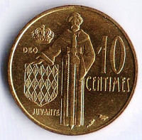 Монета 10 сантимов. 1974 год, Монако.
