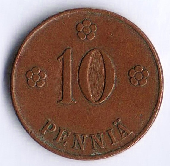 Монета 10 пенни. 1920 год, Финляндия.