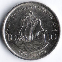 Монета 10 центов. 2009 год, Восточно-Карибские государства.