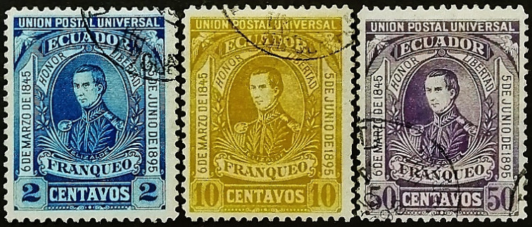 Набор почтовых марок (3 шт.). "Генерал Антонио де Элизальде". 1896 год, Эквадор.