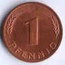 Монета 1 пфенниг. 1980(G) год, ФРГ.