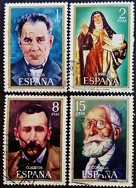 Набор почтовых марок (4 шт.). "Испанские знаменитости". 1971 год, Испания.