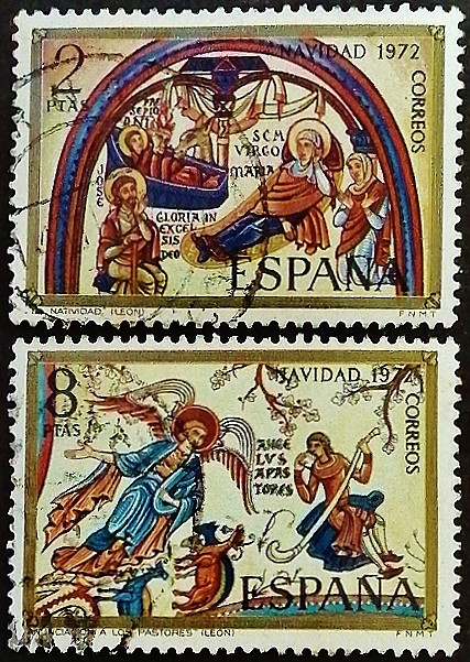 Набор почтовых марок (2 шт.). "Рождество". 1972 год, Испания.