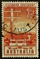 Почтовая марка. "100 лет австралийской телеграфной системы". 1954 год, Австралия.