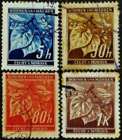 Набор почтовых марок (4 шт.). "Ветка липы". 1939-1942 годы, Богемия и Моравия.