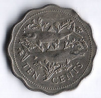 Монета 10 центов. 1982 год, Багамские острова.