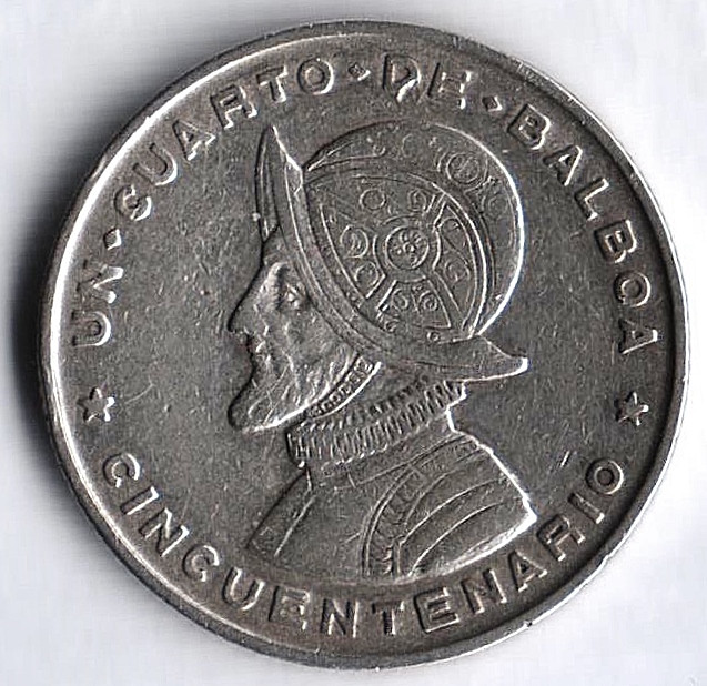 Монета 1/4 бальбоа. 1953 год, Панама.
