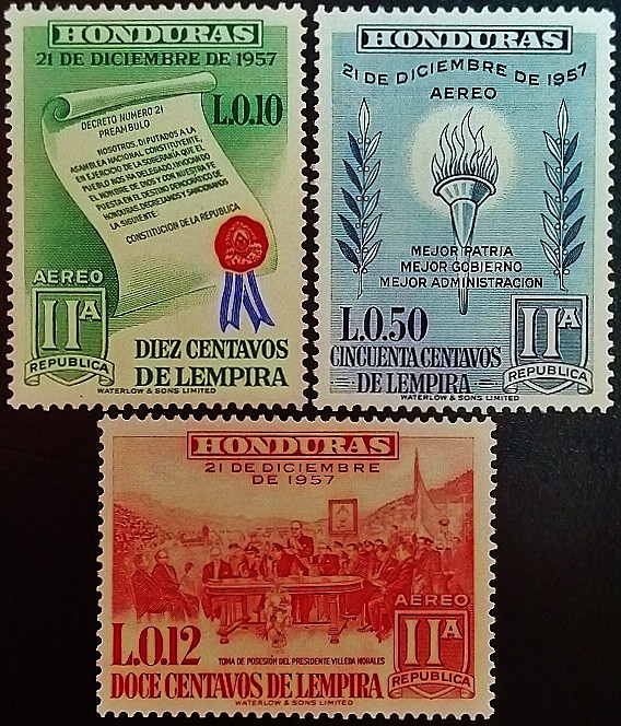 Набор марок (2 шт.). "Вторая годовщина Новой Республики". 1959 год, Гондурас.