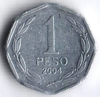 Монета 1 песо. 2004 год, Чили.